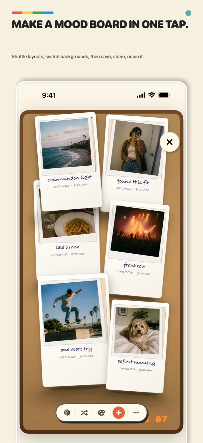 A POLLY Mood Board made from six retro photo prints